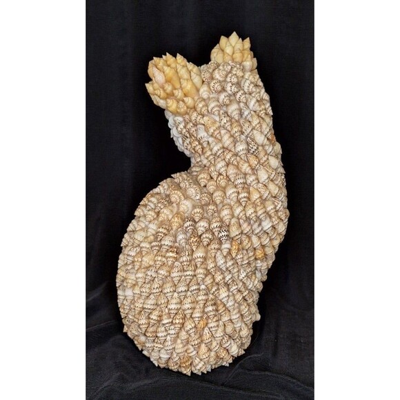 Cat Figurine with Seashells, Unique 7" Cat Decor Shell - Picture 6 of 8